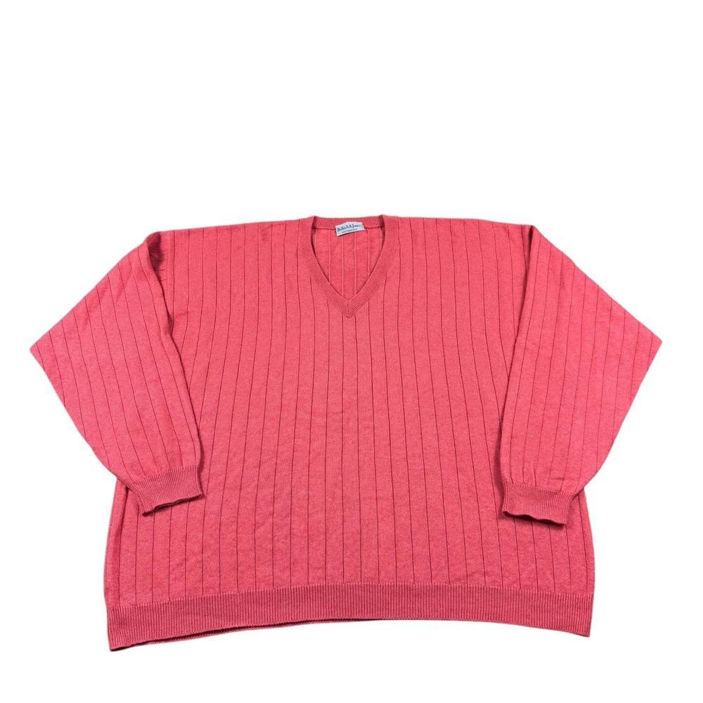 Bullock & Jones Salmon Pink Pure Wool Knit V Neck Sweater Size 2XL XXL